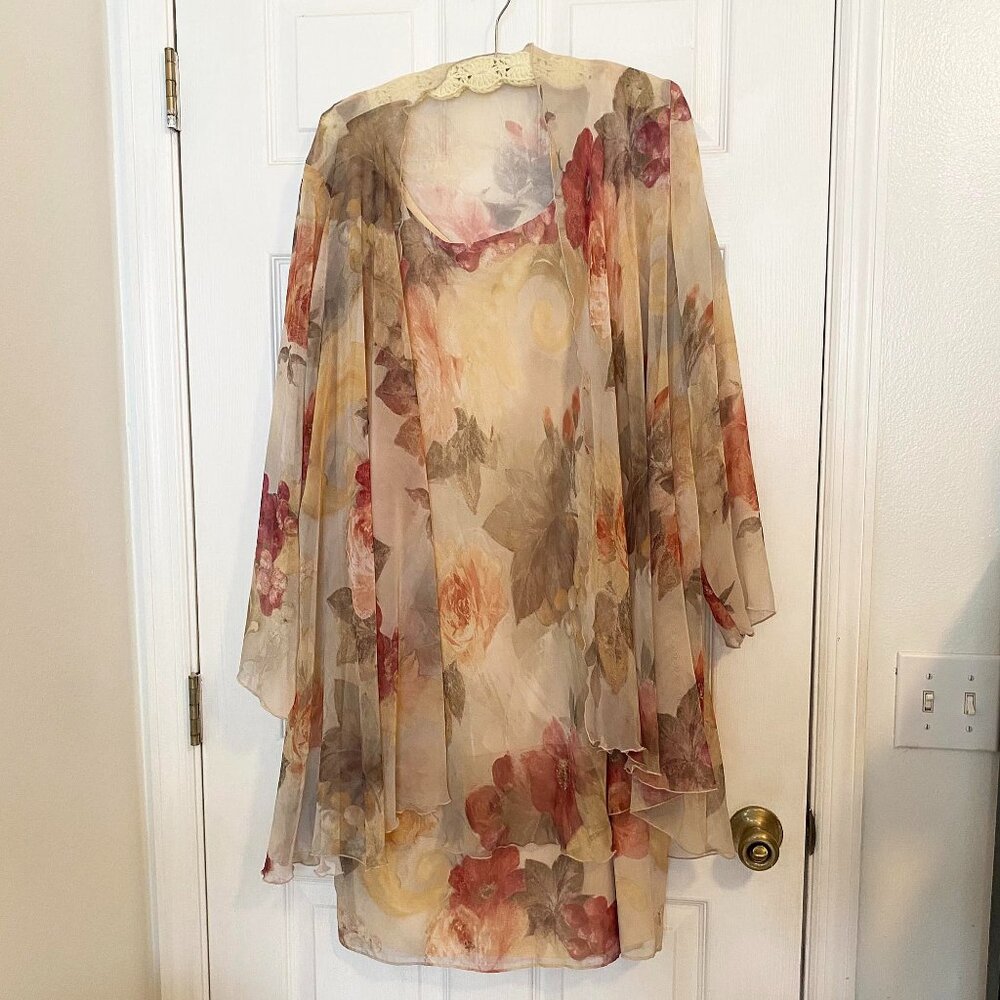 Flowing Floral 2-Piece Sleeveless Dress and Jacket Combo, Jeffrey & Dara, sz 18W